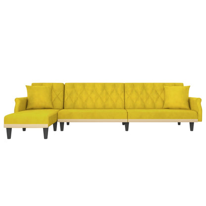 Sofá-cama em forma de L 271x140x70 cm veludo amarelo