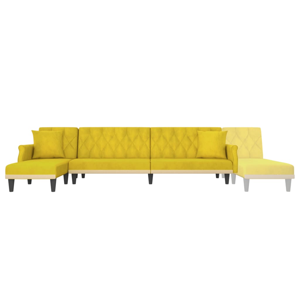 Sofá-cama em forma de L 271x140x70 cm veludo amarelo