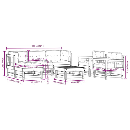 7 pcs conjunto lounge de jardim com almofadões madeira maciça