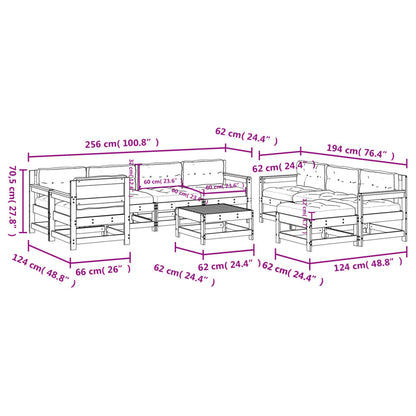10 pcs conjunto lounge jardim c/ almofadões madeira maciça