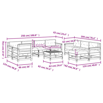 10 pcs conj. lounge jardim c/ almofadões madeira douglas maciça