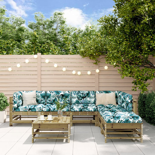7 pcs conjunto lounge de jardim madeira de pinho impregnada