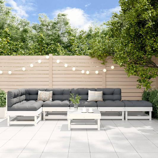 7 pcs conjunto lounge de jardim pinho maciço branco