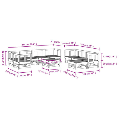 10 pcs conjunto lounge de jardim pinho maciço