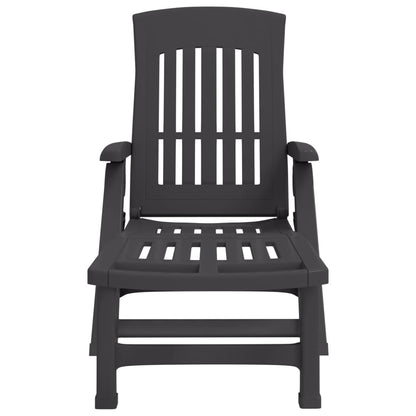 Folding sun lounger with wheels PP anthracite