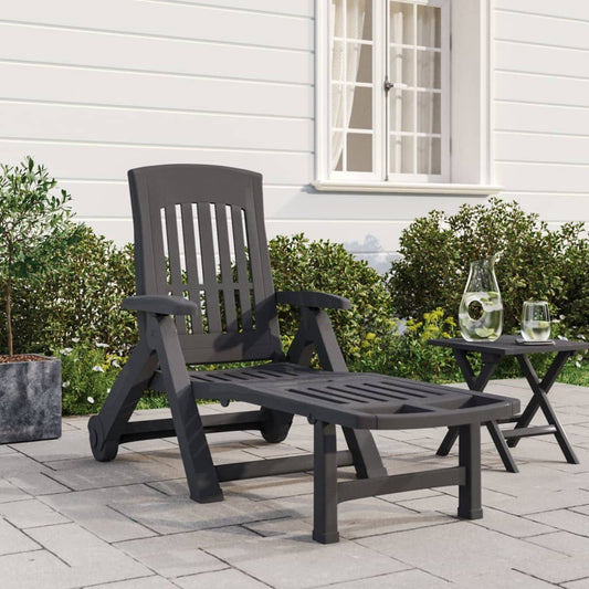 Folding sun lounger with wheels PP anthracite