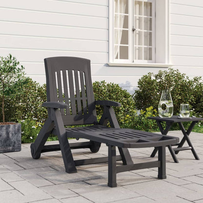 Folding sun lounger with wheels PP anthracite