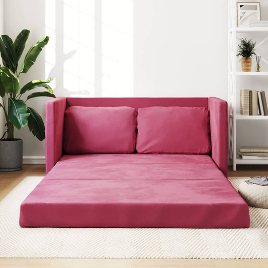 Sofá-cama sem pés 122x204x55 cm veludo vermelho tinto