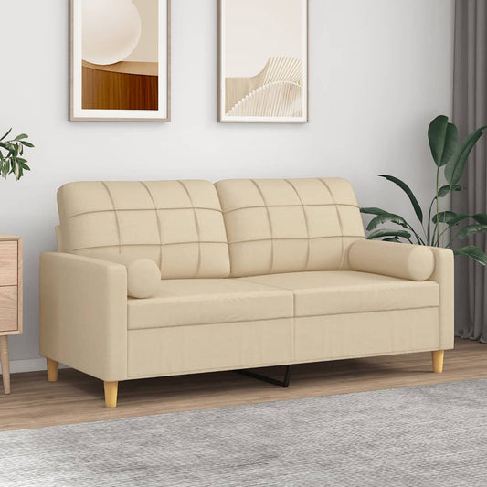Sofá 2 lugares + almofadas decorativas 140 cm tecido cor creme