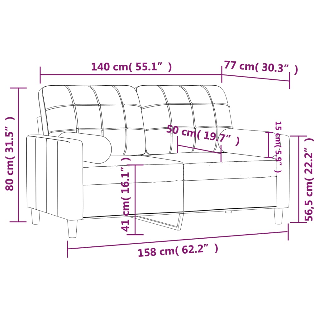 Sofá 2 lug. +almofadas decoração 140cm tecido cinza-acastanhado