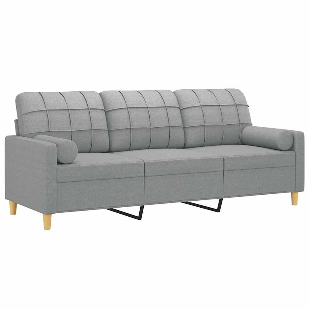 Sofá 3 lugares + almofadas decorativas 180cm tecido cinza-claro