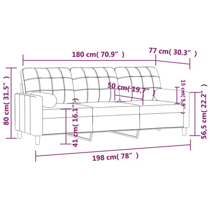 3-seater sofa + decorative cushions 180 cm cream-colored fabric