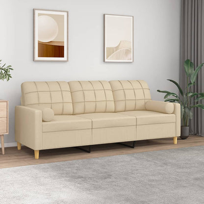 3-seater sofa + decorative cushions 180 cm cream-colored fabric
