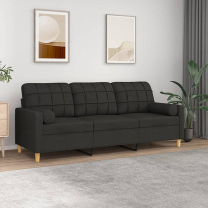 Sofá 3 lugares + almofadas decorativas 180 cm tecido preto