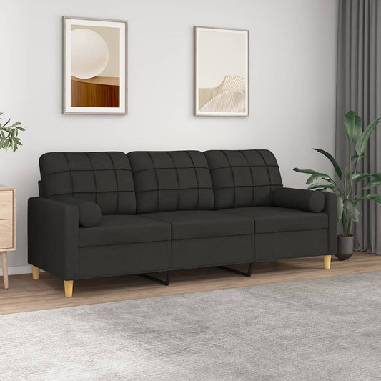 Sofá 3 lugares + almofadas decorativas 180 cm tecido preto