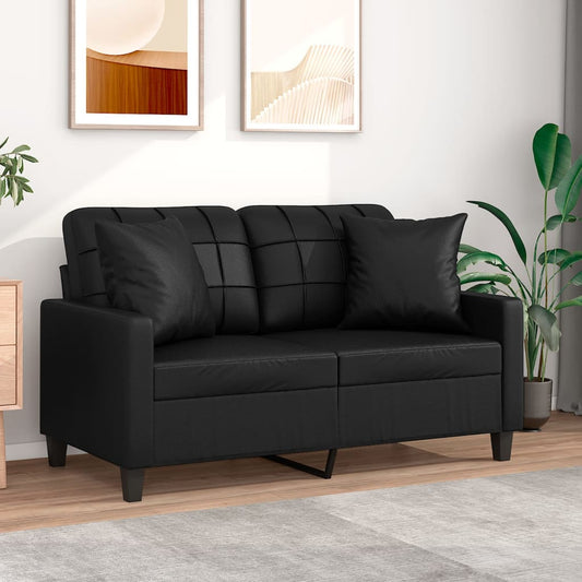 Sofá 2 lugares + almofadas decorativas 120cm couro artif. preto