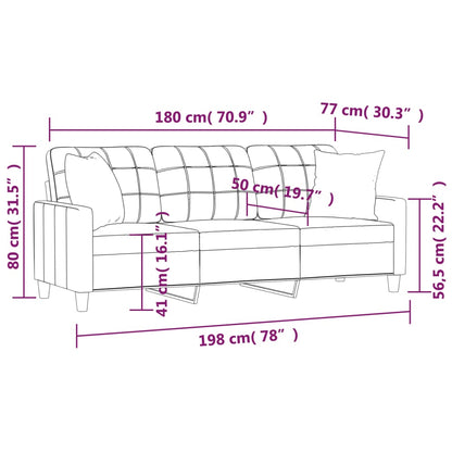 Sofá 3 lug. c/ almofadas decorativas 180 cm couro artif. creme