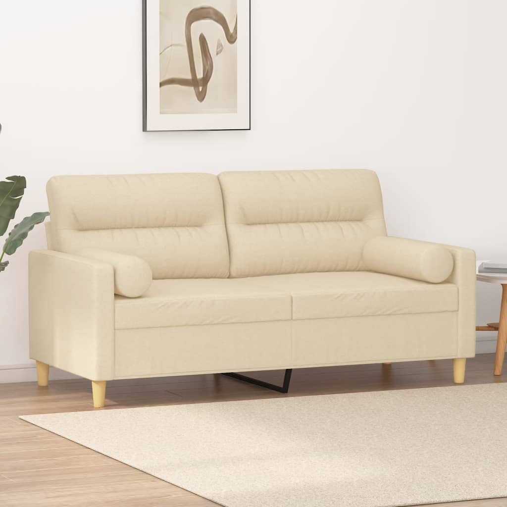 2-seater sofa + decorative cushions 140 cm cream-colored fabric