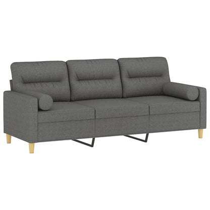Sofá 3 lugares + almofadas decoração 180 cm tecido cinza-escuro