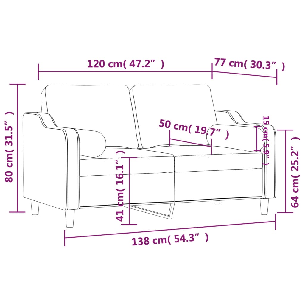 Sofá 2 lug. +almofadas decoração 120cm tecido cinza-acastanhado