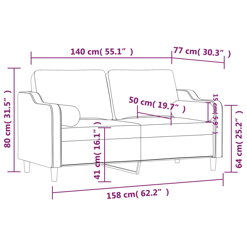 Sofá 2 lugares + almofadas decorativas 140cm tecido cinza-claro