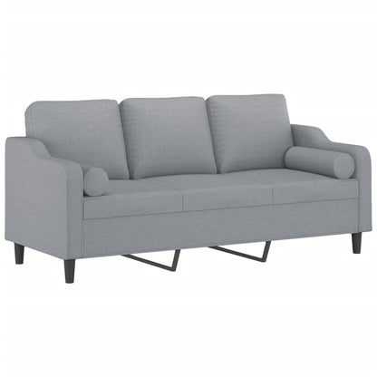 Sofá 3 lugares + almofadas decorativas 180cm tecido cinza-claro