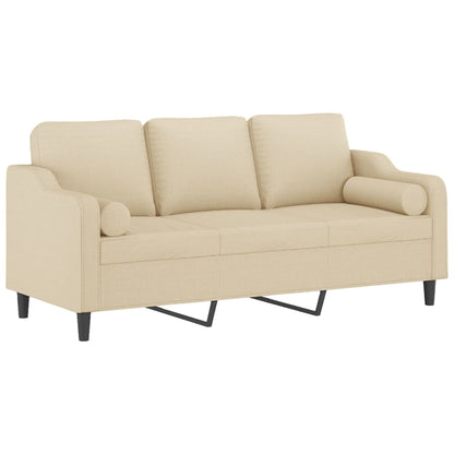 Sofá 3 lugares + almofadas decorativas 180 cm tecido cor creme