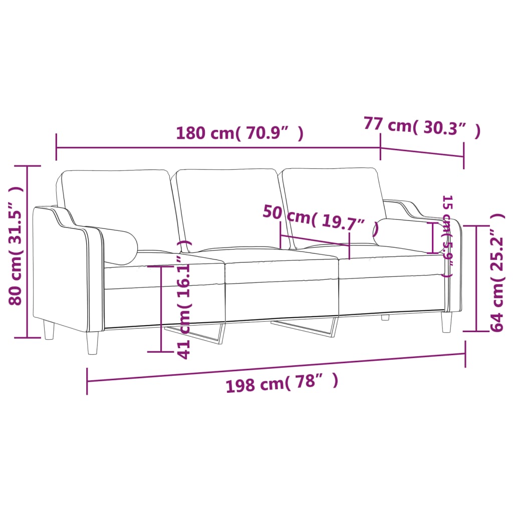 Sofá 3 lug. + almofadas decorativas 180cm tecido vermelho tinto