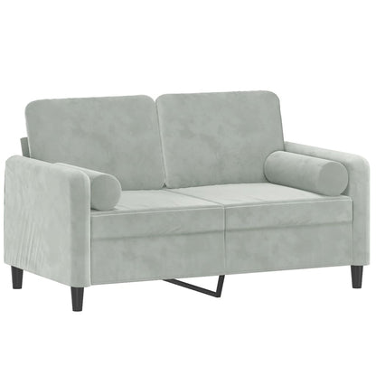 Sofá 2 lugares + almofadas decorativas 120cm veludo cinza-claro