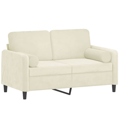 Sofá 2 lugares c/ almofadas decorativas 120 cm veludo creme