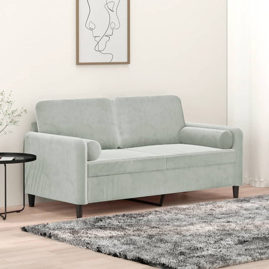 Sofá 2 lugares + almofadas decorativas 140cm veludo cinza-claro
