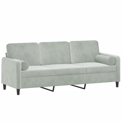 Sofá 3 lugares + almofadas decorativas 180cm veludo cinza-claro