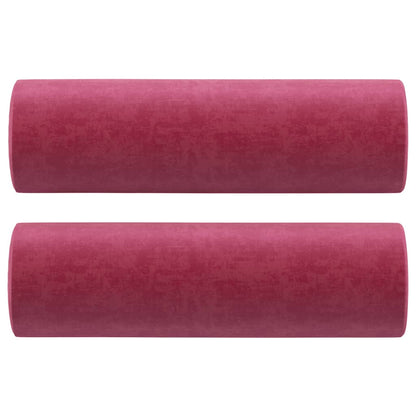 3-seater sofa + 180cm decorative cushions in red velvet