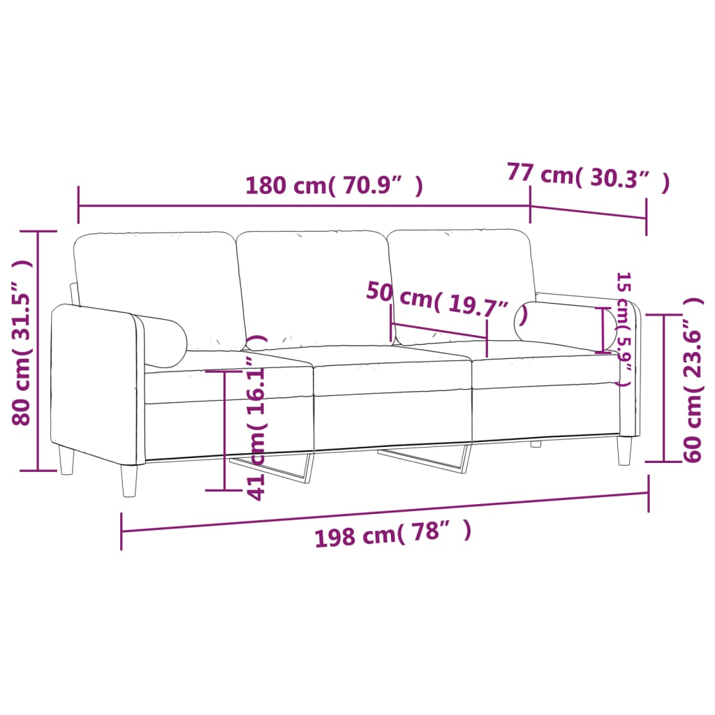 Sofá 3 lugares c/ almofadas decorativas 180 cm veludo preto