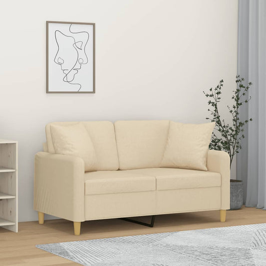 Sofá 2 lugares + almofadas decorativas 120 cm tecido cor creme