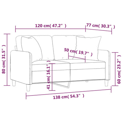 2-seater sofa + decorative cushions 120cm, grey-brown fabric