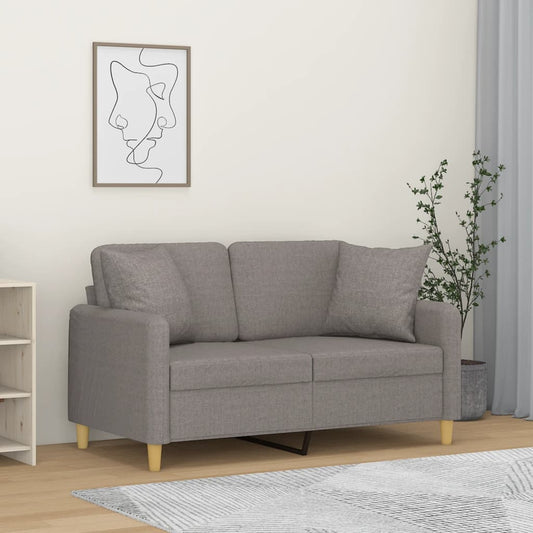 2-seater sofa + decorative cushions 120cm, grey-brown fabric
