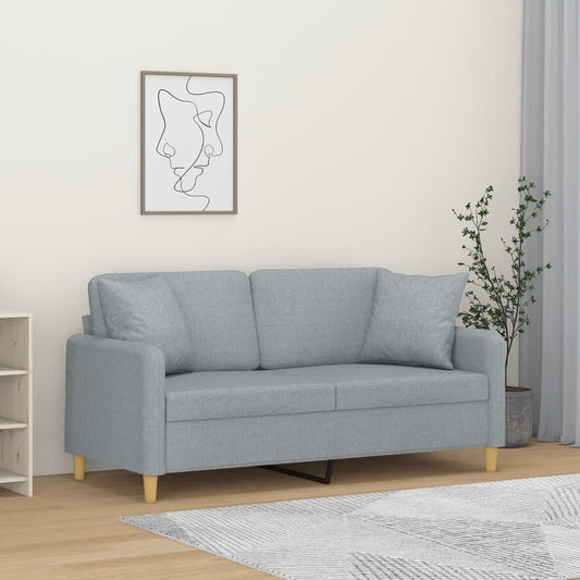 2-seater sofa + decorative cushions 140cm light grey fabric