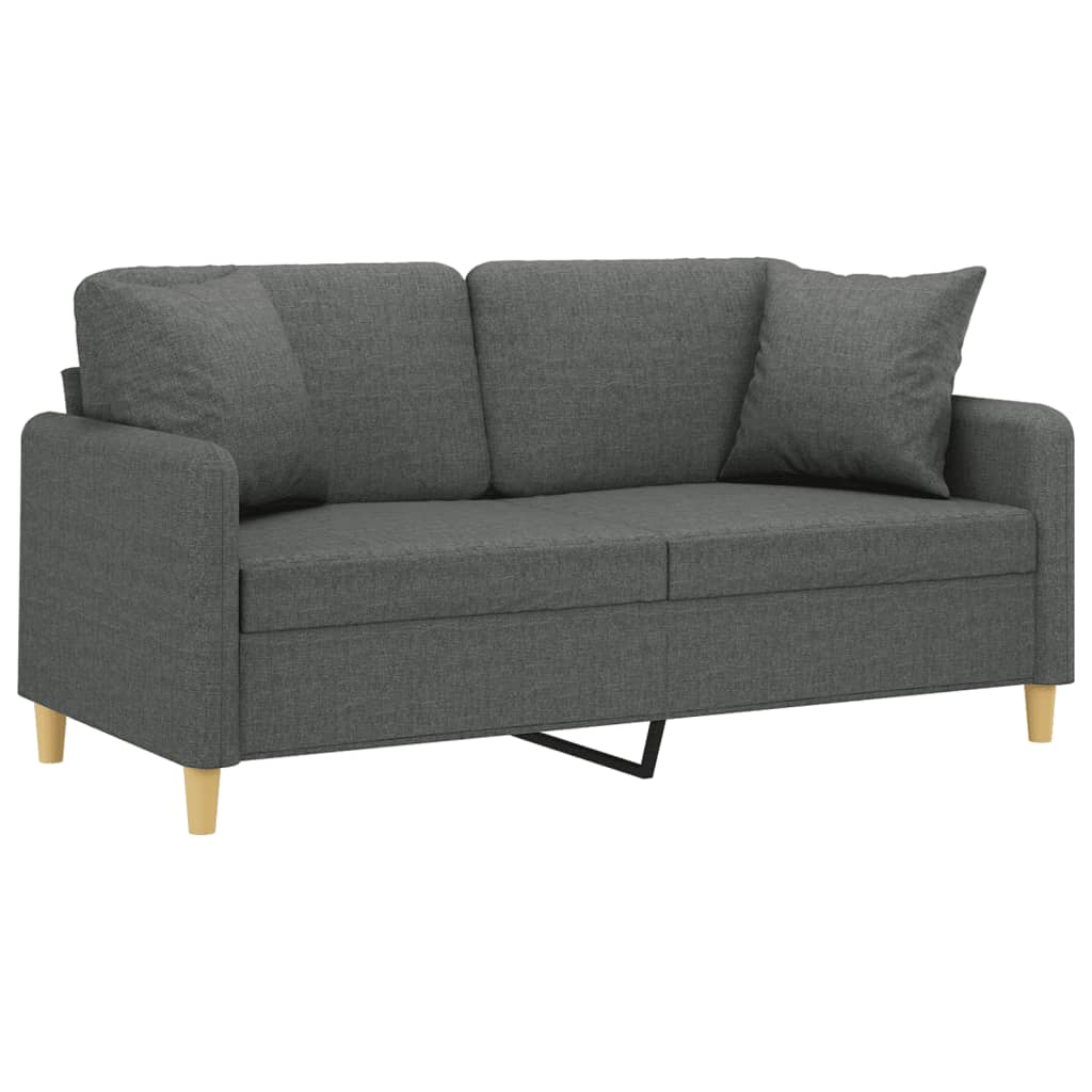 2-seater sofa + decorative cushions 140cm dark grey fabric