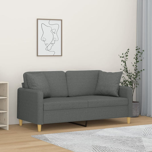 2-seater sofa + decorative cushions 140cm dark grey fabric