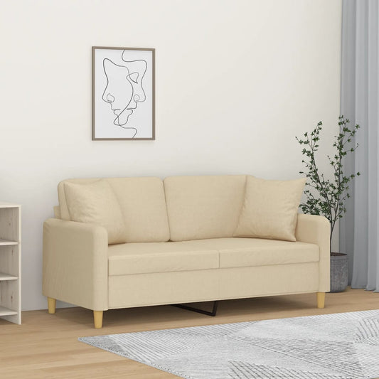 2-seater sofa + decorative cushions 140 cm cream-colored fabric