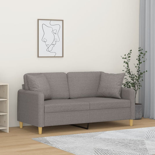 2-seater sofa + decorative cushions 140cm, grey-brown fabric