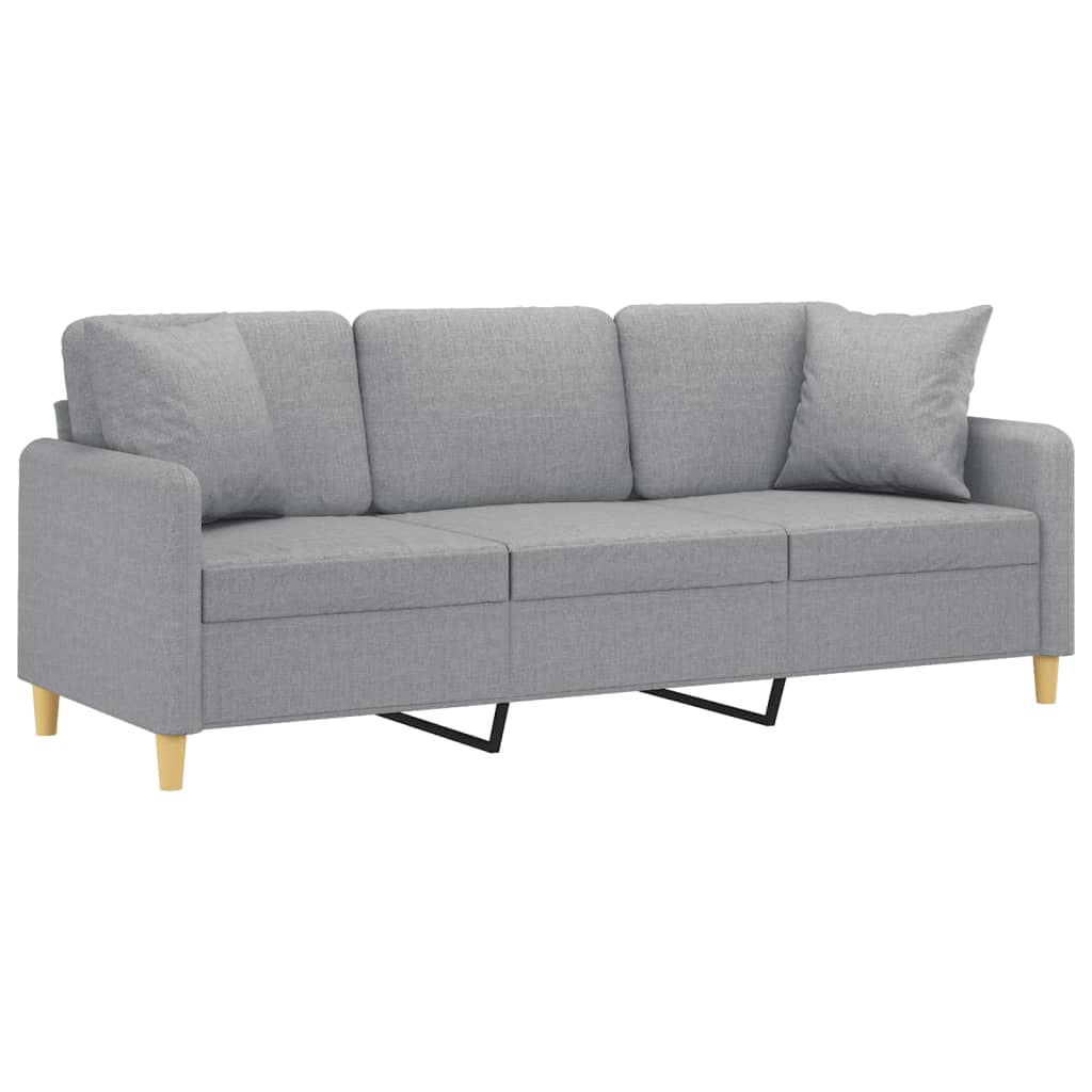 3-seater sofa + decorative cushions 180cm light gray fabric