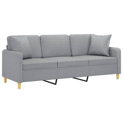3-seater sofa + decorative cushions 180cm light gray fabric