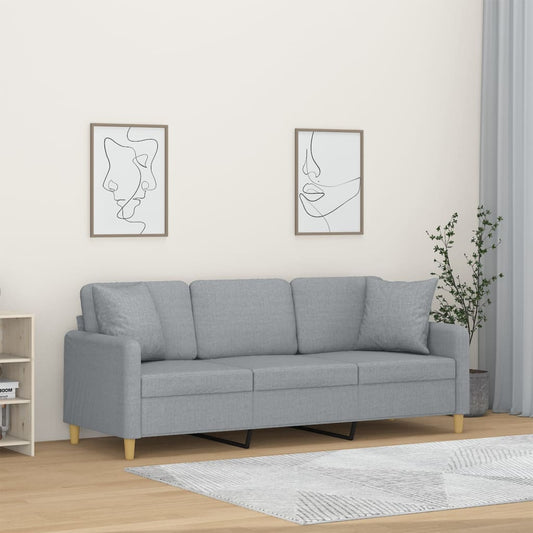 3-seater sofa + decorative cushions 180cm light gray fabric