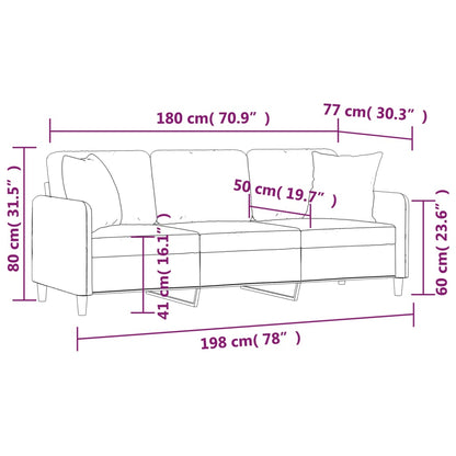 Sofá 3 lug. +almofadas decoração 180cm tecido cinza-acastanhado