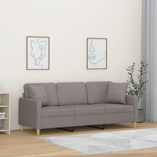 3-seater sofa + decorative cushions 180cm, grey-brown fabric