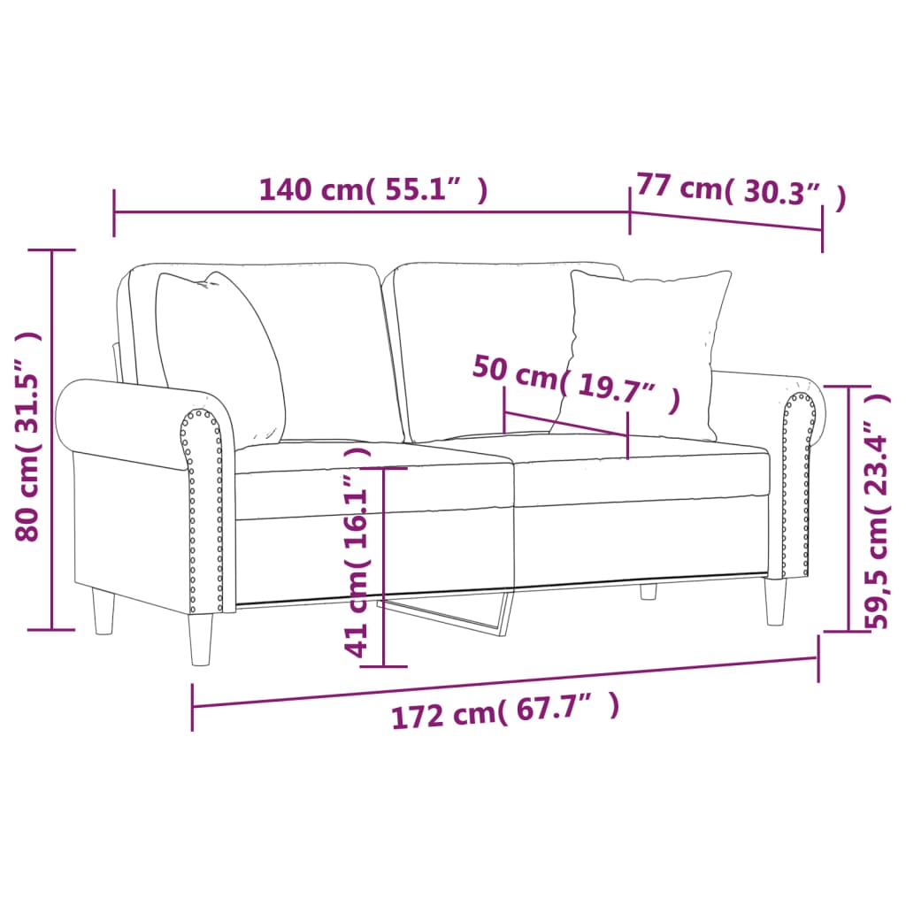 Sofá 2 lugares + almofadas decoração 140 cm couro artif. preto