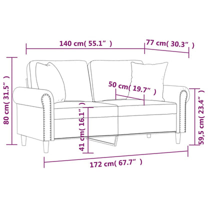 Sofá 2 lugares + almofadas decoração 140 cm couro artif. preto