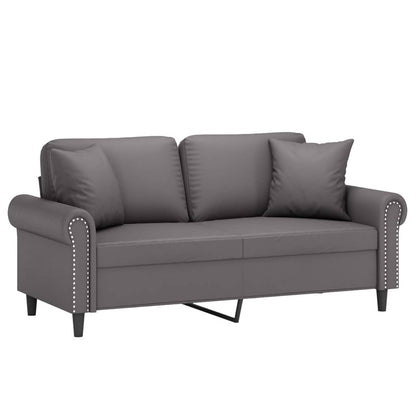 Sofá 2 lugares + almofadas decorativas 140cm couro artif. cinza